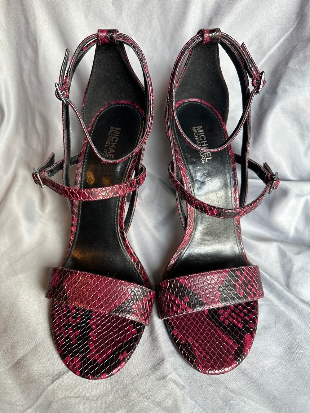Michael Kors Burgundy Snake-Embossed Strappy Heels